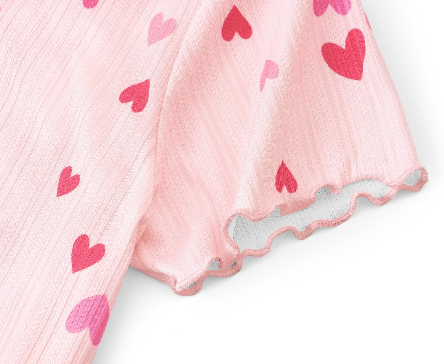 Beezizac 4-pc Girls Pointelle Knit Button Down Pajama - Floral/Bow Lettuce Trim Tee Shorts Pants Hair Tie PJs Sizes 6-18 - Image 4