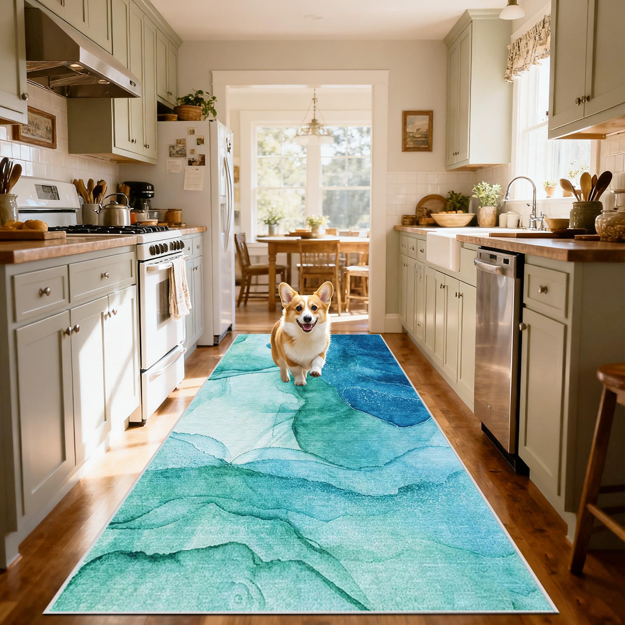 Alfombra de cama lavable azul 120 x 200 cm antideslizante para salón y entrada