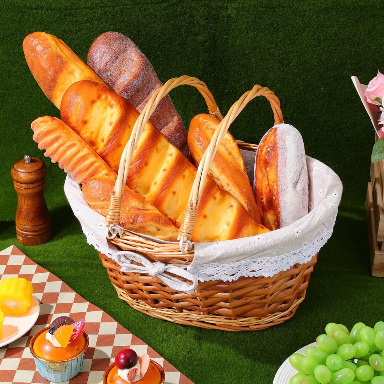 Toyvian Weidenkorb mit Griff Futter, Ovaler Picknickkorb mit Liner Ohne Inhalt für Obst Süßigkeiten Rustikaler Geschenkkorb Dekorativer Flechtkorb für Ostern Hochzeit Landhaus Heimgestaltung