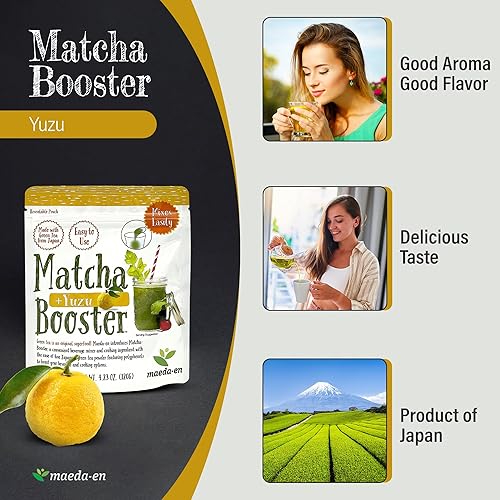 Miniatura 4 de MAEDA-EN Matcha Booster Yuzu Polvo de té verde de 2.82 oz de origen japonés bolsa resellable para batidos con leche y hornear 27144 1 unidades