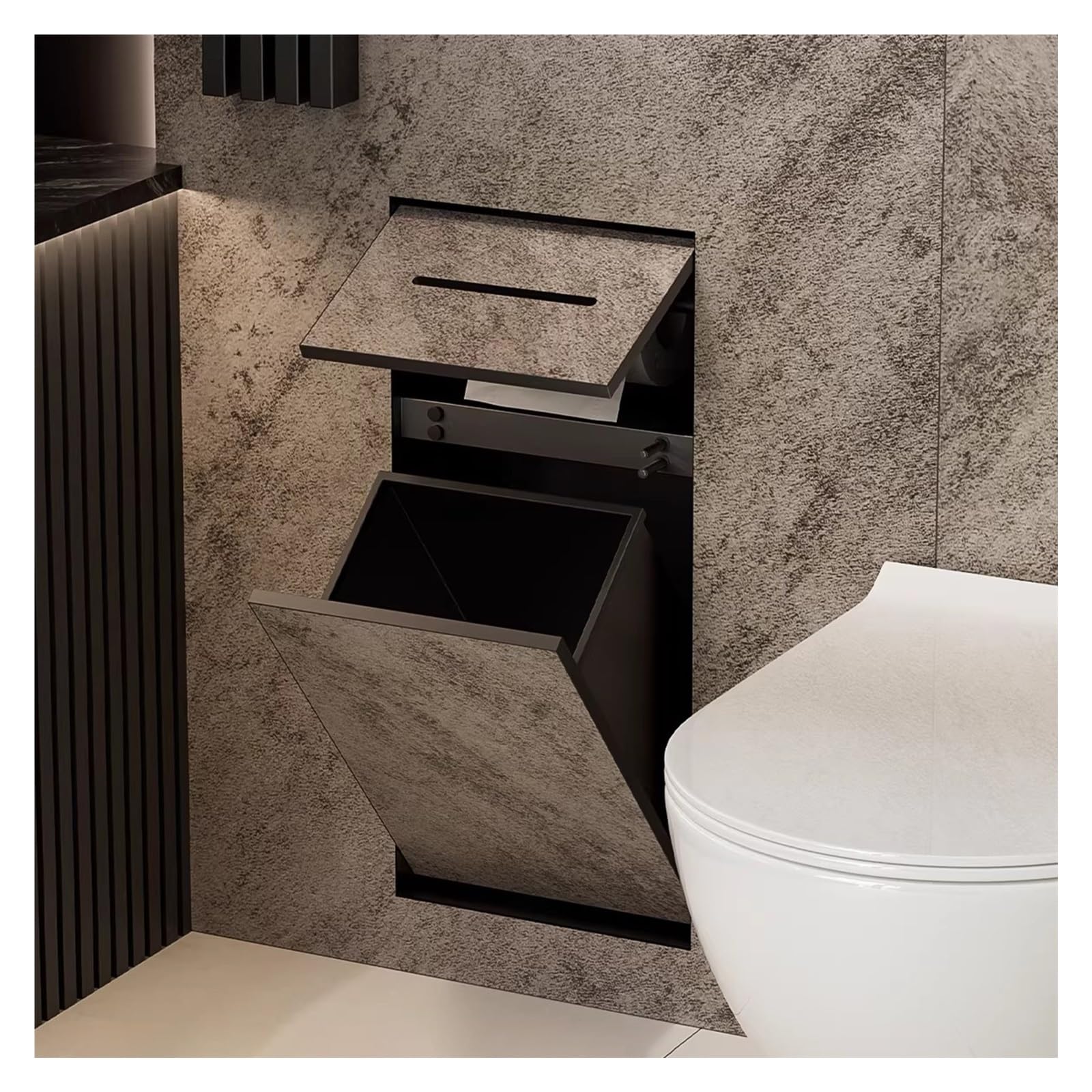TIANQIHAO Wall-Mounted Shower Trash Can, Waterproof Stainless Steel Bathroom Nizer Shelf, Built-In Garba Bin For Efficient Space Saving,Negro
