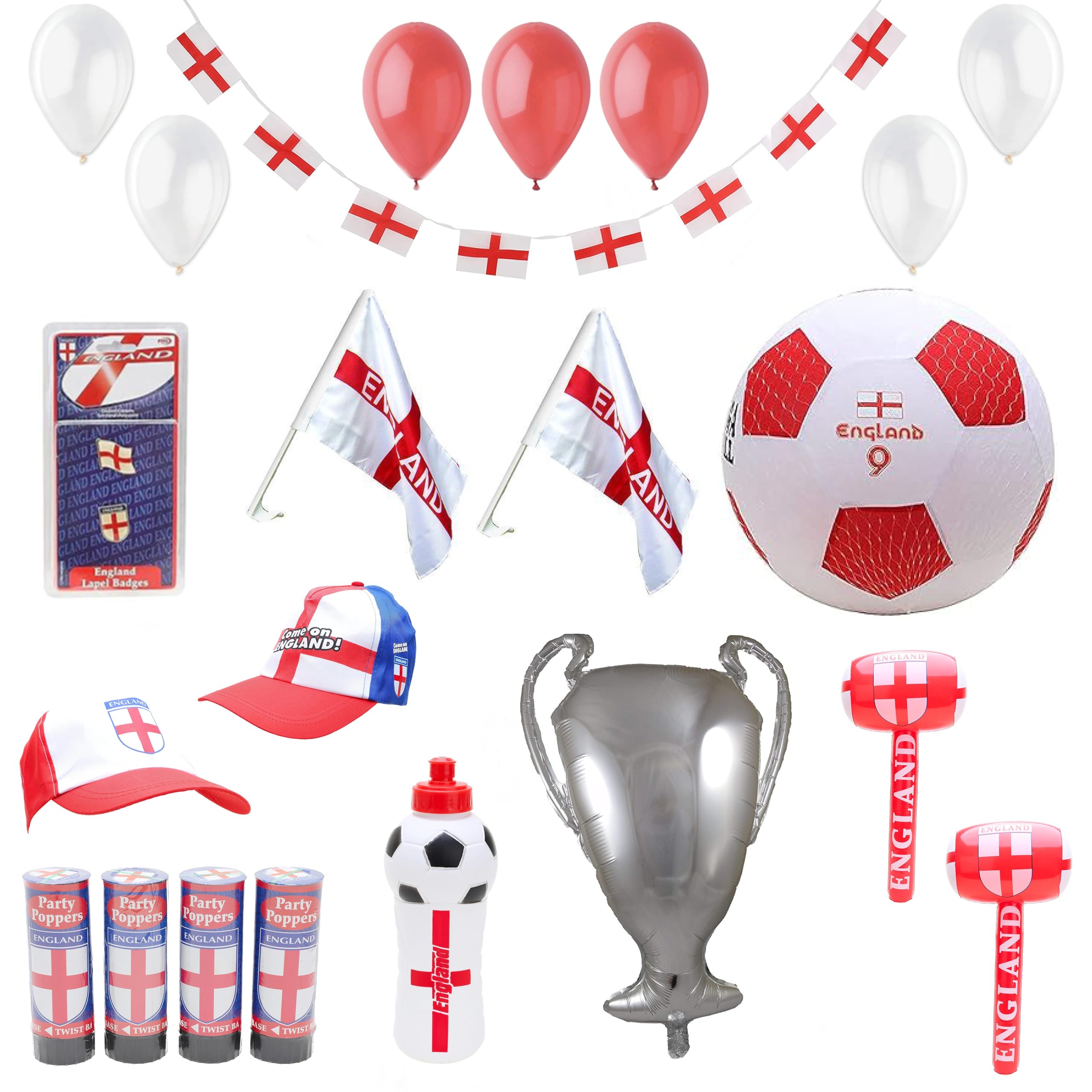 Toyland® ENGLAND Party Bundle - Euro, World Cup, St George's Day - 46 Pieces - Includes Bunting , Balloons & Much More - English Party Decorations