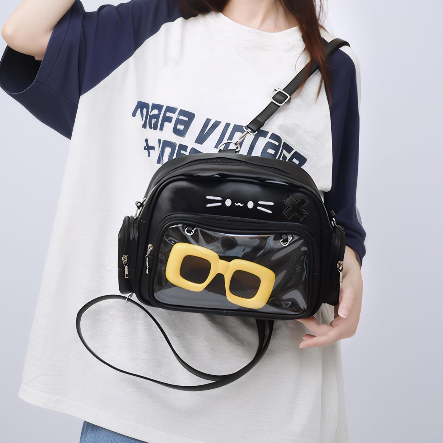 Kawaii Ita Bag Cat Backpack Y2k Girl Japanese School Bag Anime Shoulder Crossbody with Pin Display (Black) - Image 6