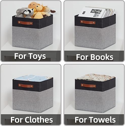 Vista 48 de HNZIGE Juego de 4 canastas de almacenamiento de tela, 12 x 12 pulgadas, juego de 4, canastas decorativas para organizar con asas, cubos cuadrados