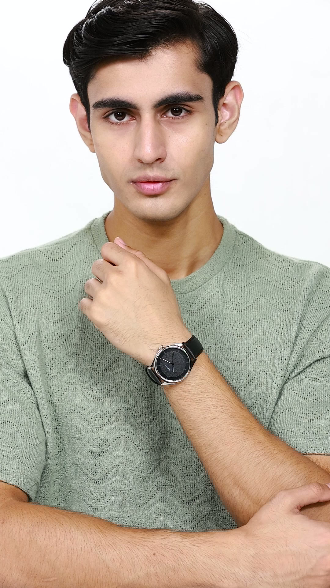 Titan Workwear Quartz Analog Black Dial Black Leather Strap