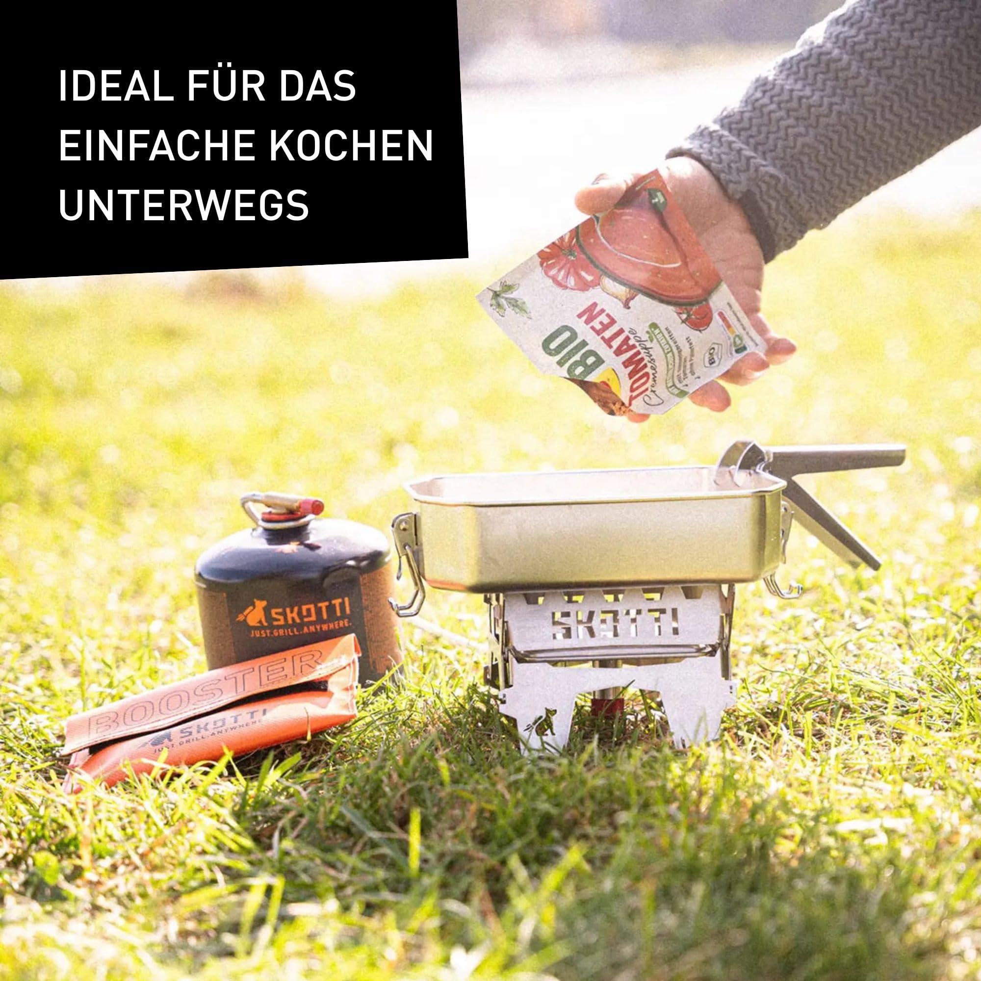 SKOTTI Booster, Campingkocher Gas mini, 2,1 kW faltbarer und tragbarer Gas Stove, Ideal zum Kochen und Braten, Propangaskocher, Camping Kocher klein, Gaskocher Camping für Trekking und Outdoor