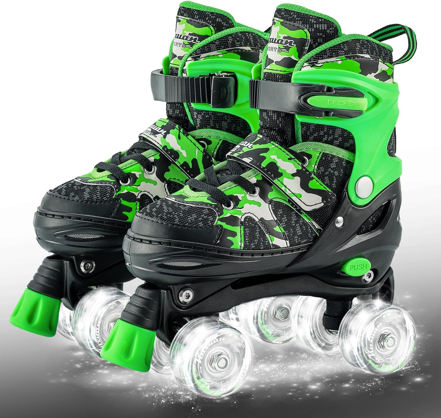 - Kuxuan Skates Boys and Girls Camo Adjustable Roller Skates with Light up Wheels, Fun Illuminating Rollerskate for Kids Girls Youth