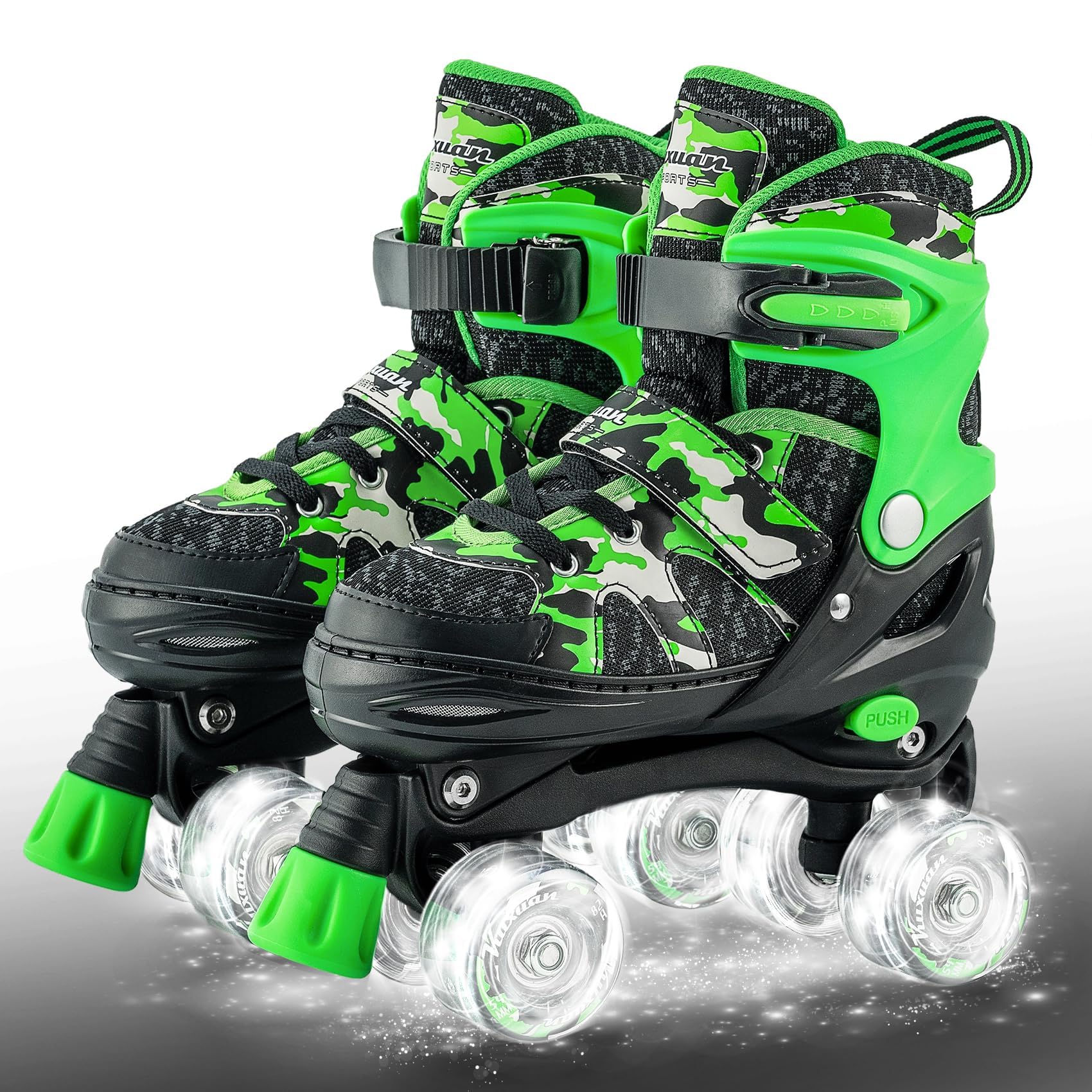 Kuxuan Skates Boys and Girls Camo Adjustable Roller Skates with Light up Wheels, Fun Illuminating Rollerskate for Kids Girls Youth