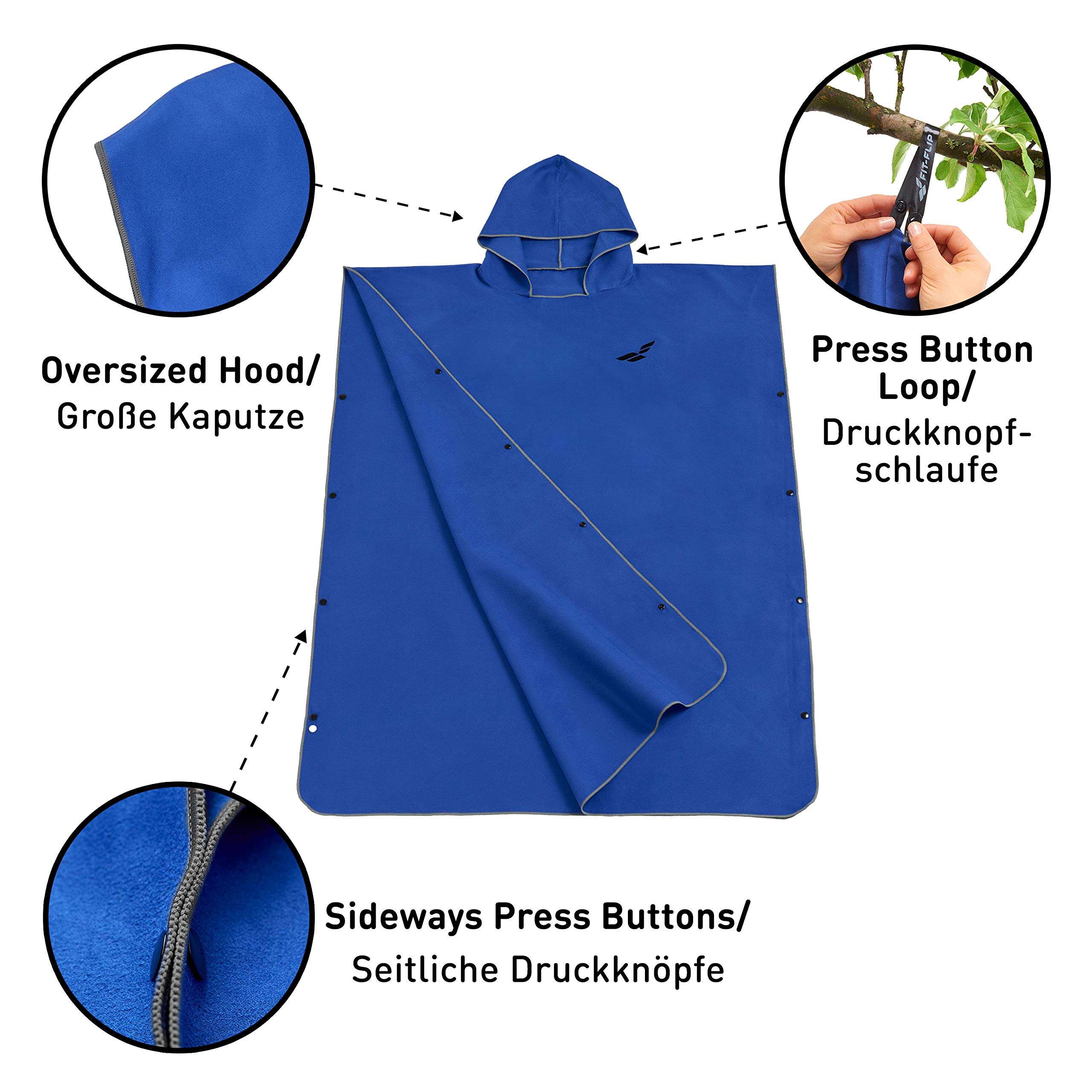 Fit-Flip Poncho Towel, Microfibre Changing Robe Adult, Swim and Surf Beach Robes - Image 2