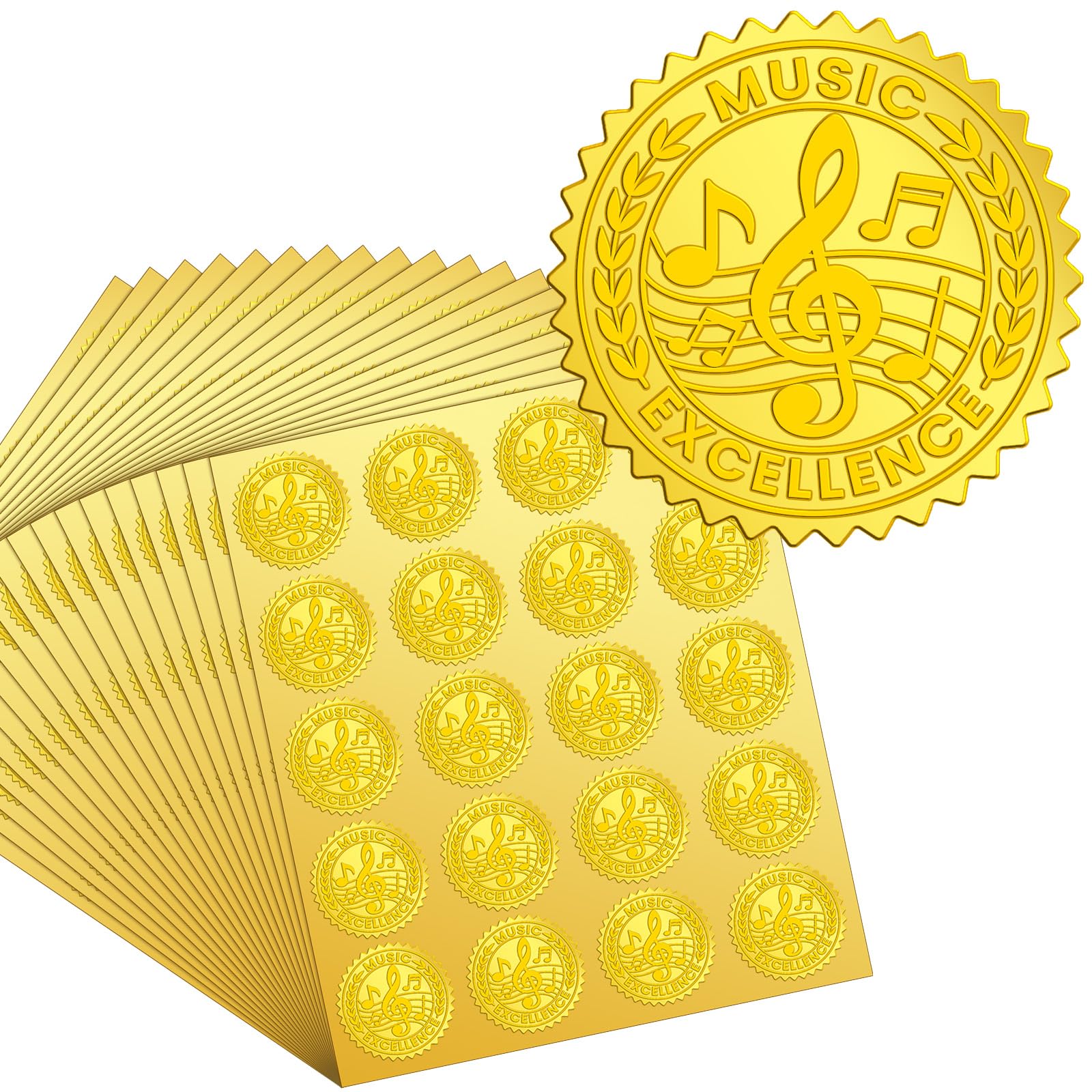 Kosiz 500 Pcs Music Note Gold Foil Certificate Seals 1.5 Inch Embossed Excellence Self Adhesive Gold Achievement Stickers for Award Invitations