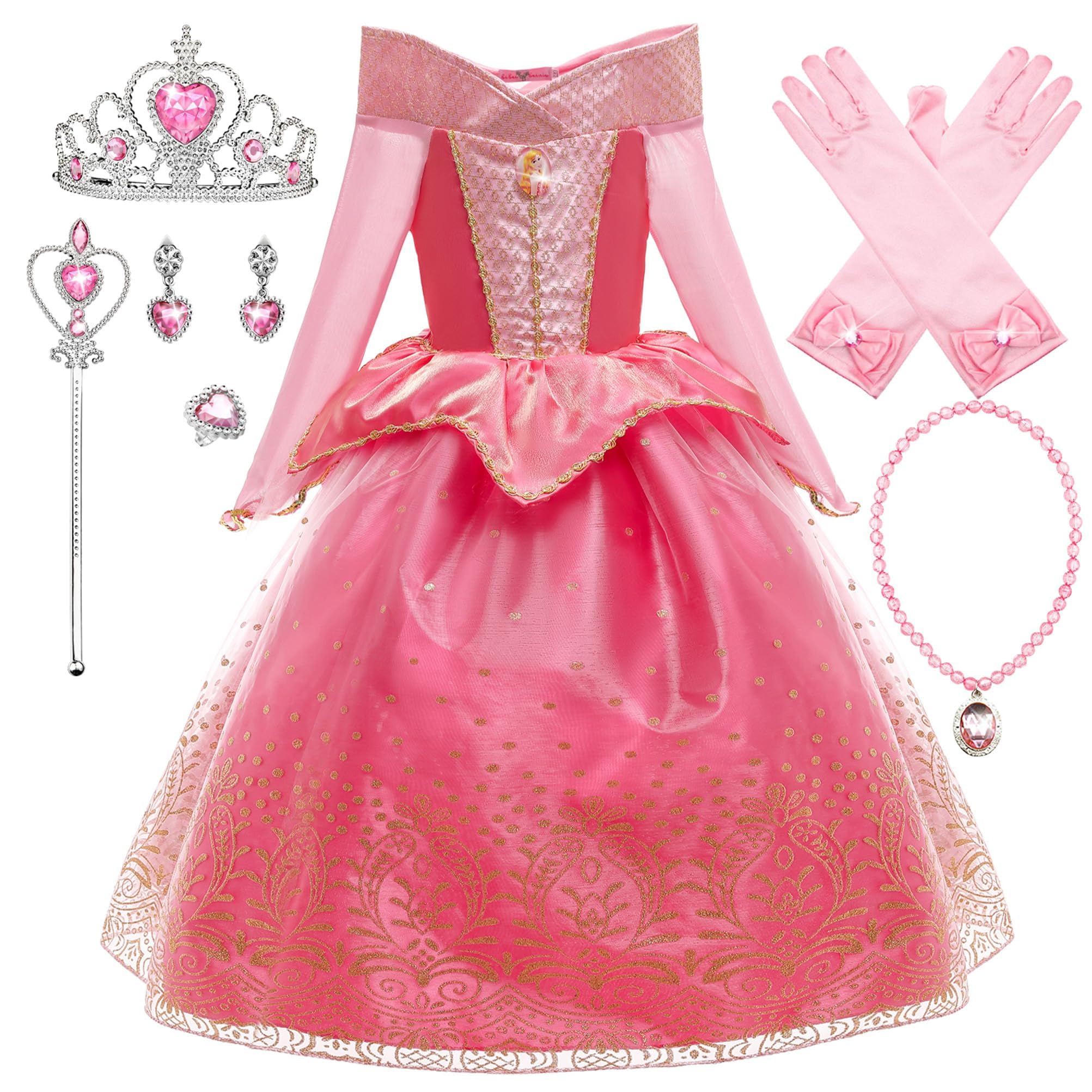 YOSICIL Ragazze Aurora Costume Vestito Bambina bella Addormentata vestirsi la Festa Invernale Carnevale Costumi Halloween Cosplay Natale Cerimonia Compleanno Abiti(Accessori)