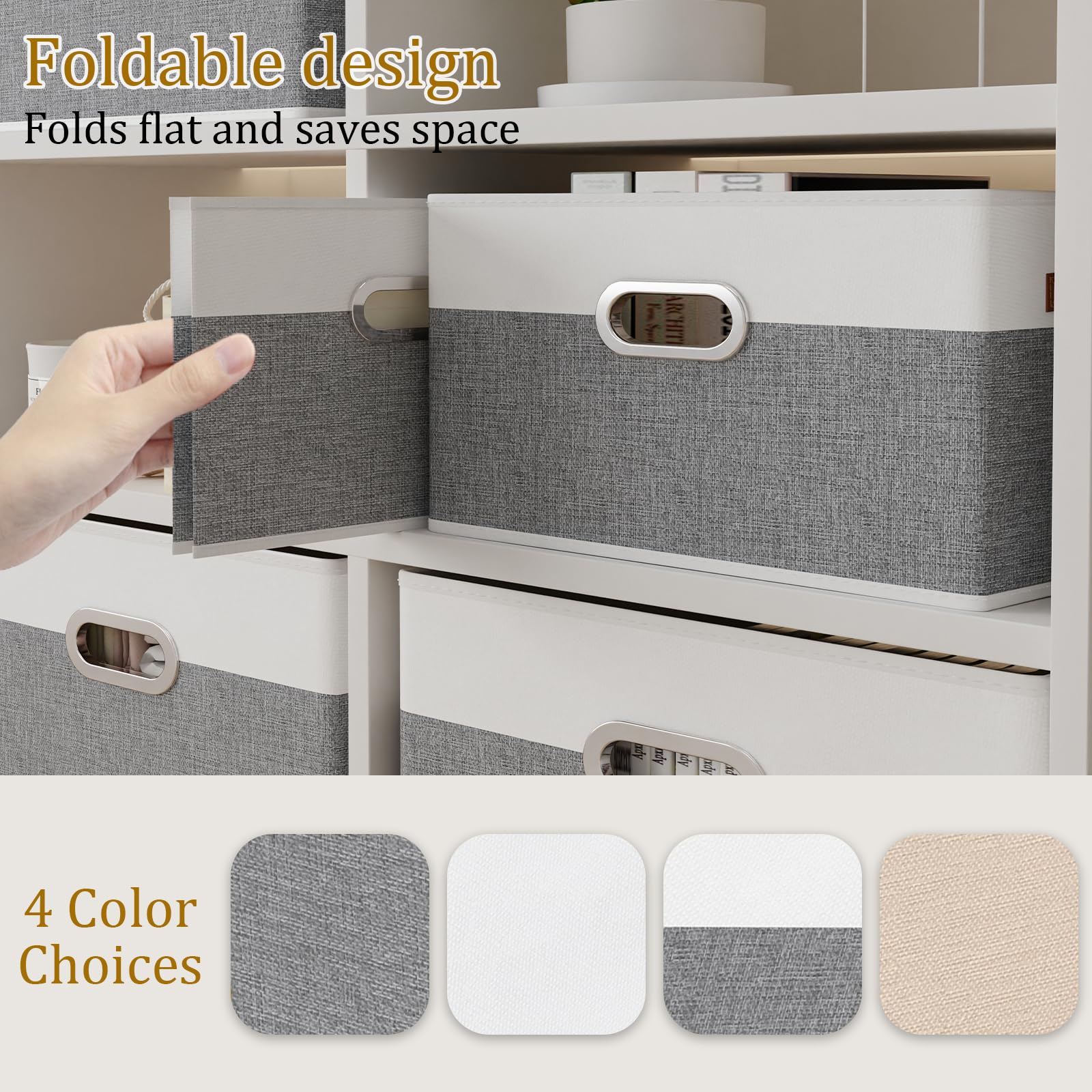 Yawinhe Boîtes de Rangement Lavable,Lot de 3 Panier Blanc/Gris,38x25x21cm | Sans Couvercle Boîte de Pliables;Coffre avec Plaques en PP; Lavable Rangement Tissu avec poignées en cuir pour Vêtements