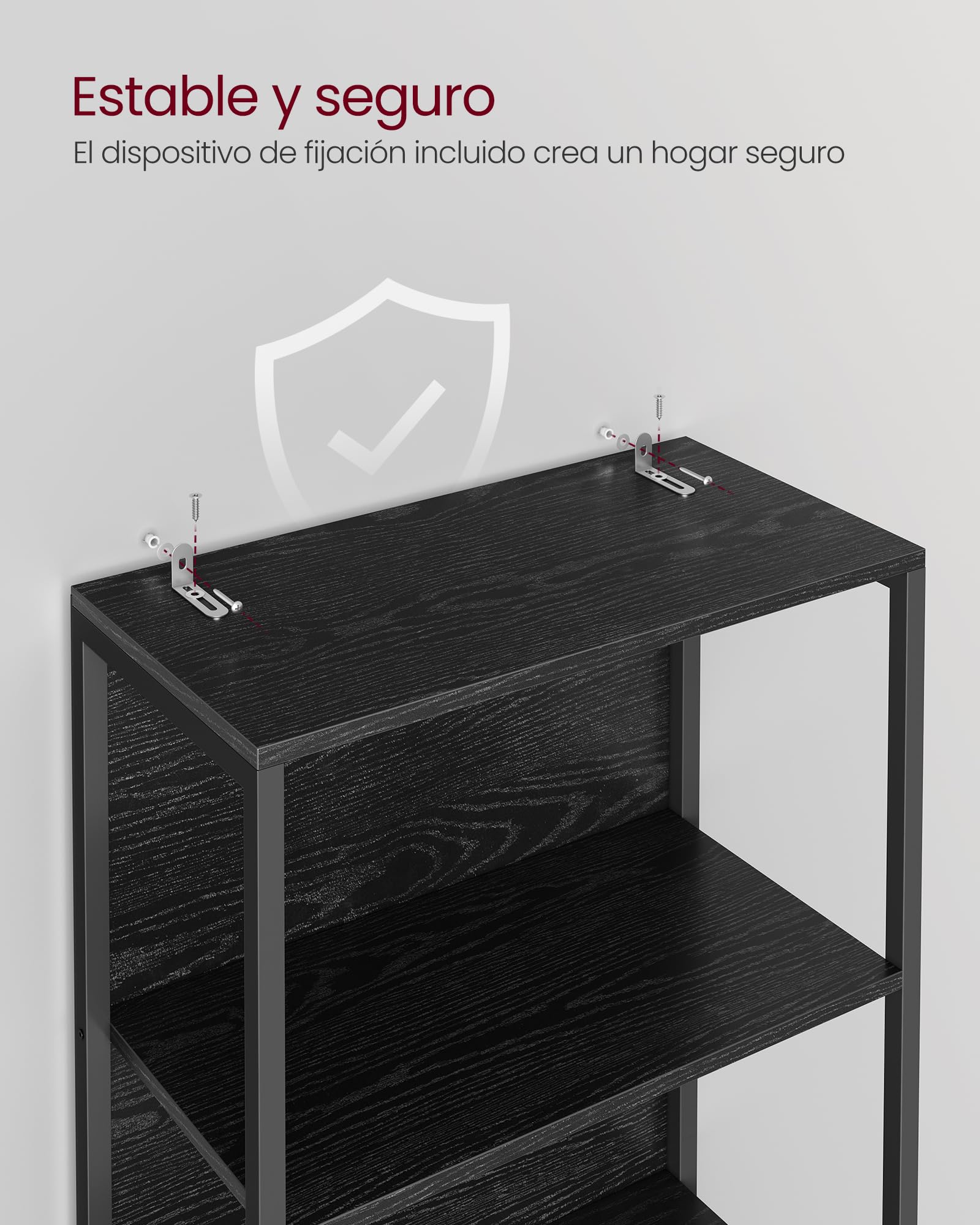 VASAGLE Estantería de 6 Niveles con Luz LED, Librería con Luces Ajustables, Marco de Acero, 30,3 x 60 x 178,6 cm, para Sala de Estar, Dormitorio, Oficina, Negro Ébano LLS120B57