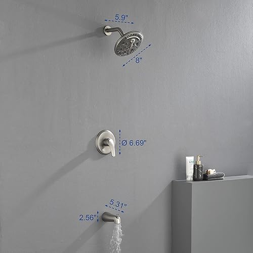 Miniatura 7 de SHAMANDA Juego de grifo para bañera de ducha con válvula rugosa y kit de recorte sistema de ducha con boquilla desviadora de cascada juego combinado
