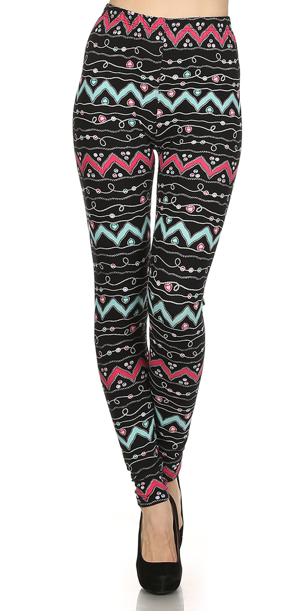 Inc Ultra Soft Fabric Hot Print Women's Leggings. (Zigzag with Necklace)