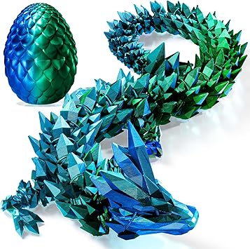3D Printed Dragon Egg with Dragon Toys, Articulated Dragon Toys for Kids, Animals Figure Fidget Dinosaur Eggs, Kids Easter Eggs Basket Stuffers, Gifts for Boys and Girls 3 4 5 6 7 8Blue