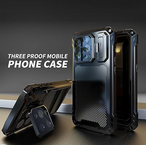 Miniatura 6 de Funda de metal para iPhone 14 Pro, con MagSafe protección de grado militar de 10 pies soporte de anillo de cámara integrado para cámara lente de