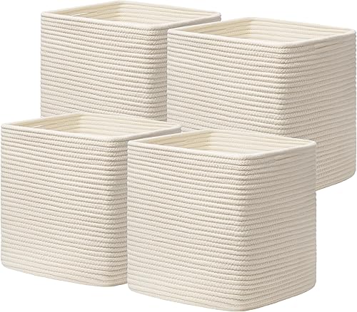 joybest Juego de 4 cubos de almacenamiento, cestas de cubo de 13 pulgadas para guardería, cestas cuadradas de cuerda de algodón para organización de