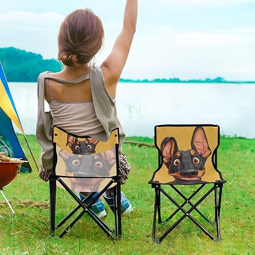 Miniatura 2 de KLL Divertidas sillas de playa plegables Doberman Pinscher de dibujos animados, mochila ligera, bolsa de transporte incluida silla de pesca en hielo