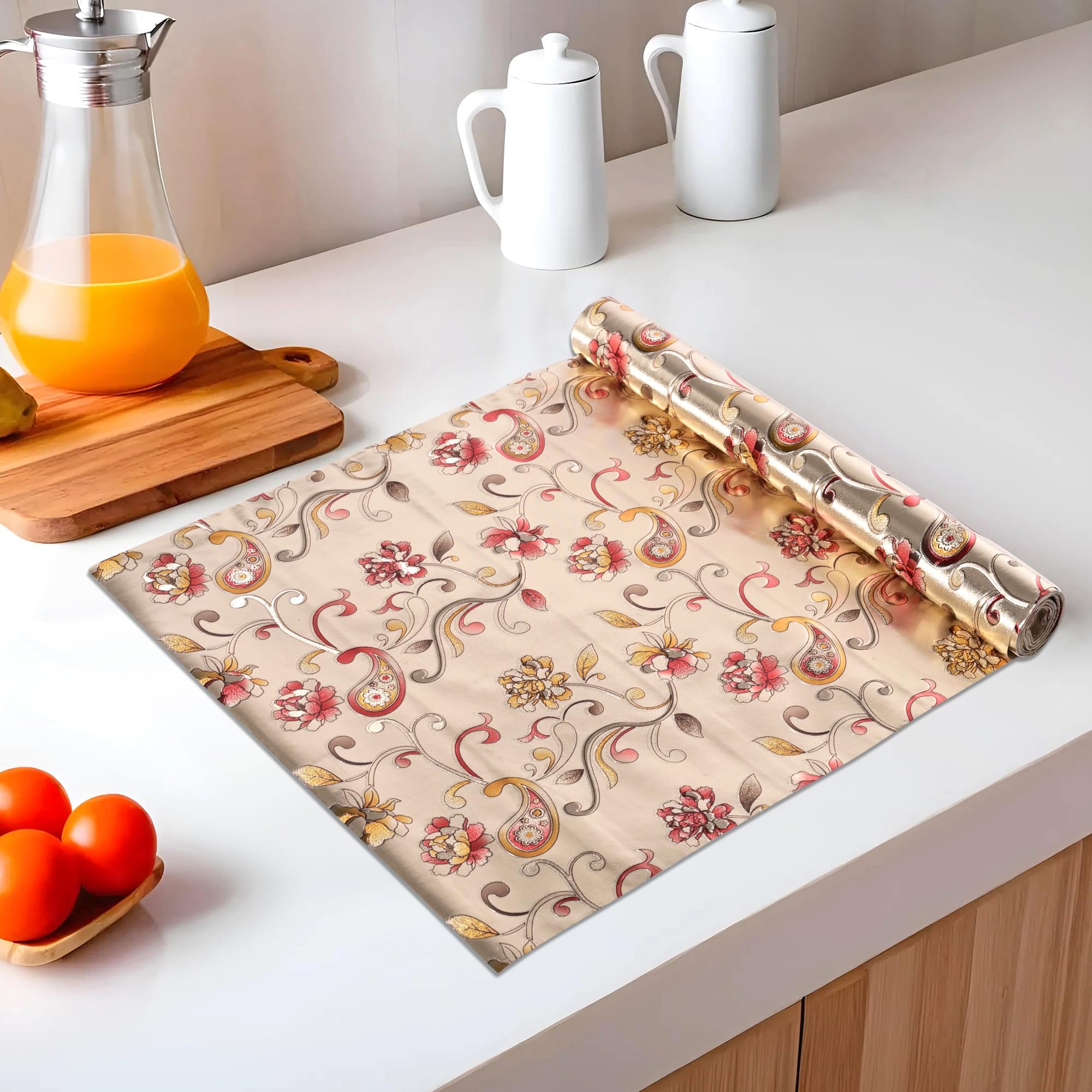 Kuber Industries Waterproof Shelf Liner - Red Flower -1 Kuber Industries Waterproof Shelf Liner - Red Flower -1