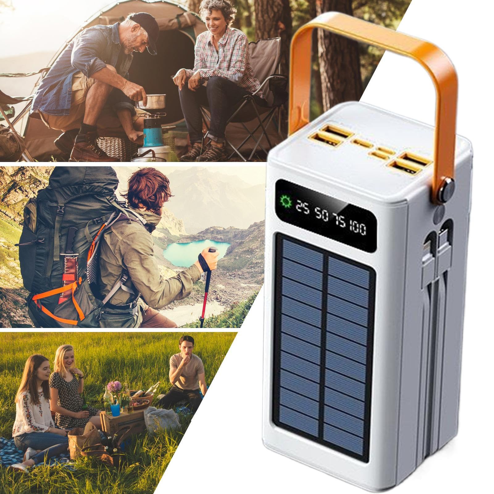 Batterie Solaire Portable, Chargeur Externe Haute Capacité, Chargeur Solaire Portable Puissant 120W, 50000mAh, Outdoor, Urgences, Camping Et Activités en Plein, Blanc