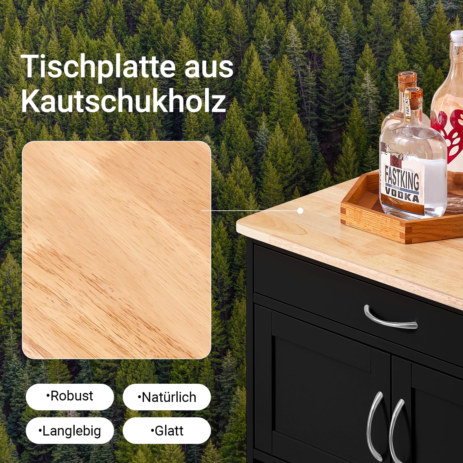 SoBuy Servierwagen mit Rollen und Weinregal 67x87x38 cm Küche und Outdoor | Küchenwagen mit Arbeitsplatte - Mobile Kücheninsel mit Schublade für kleine Küchen, Kaffee- & BBQ-Station MDF FKW45-SCH