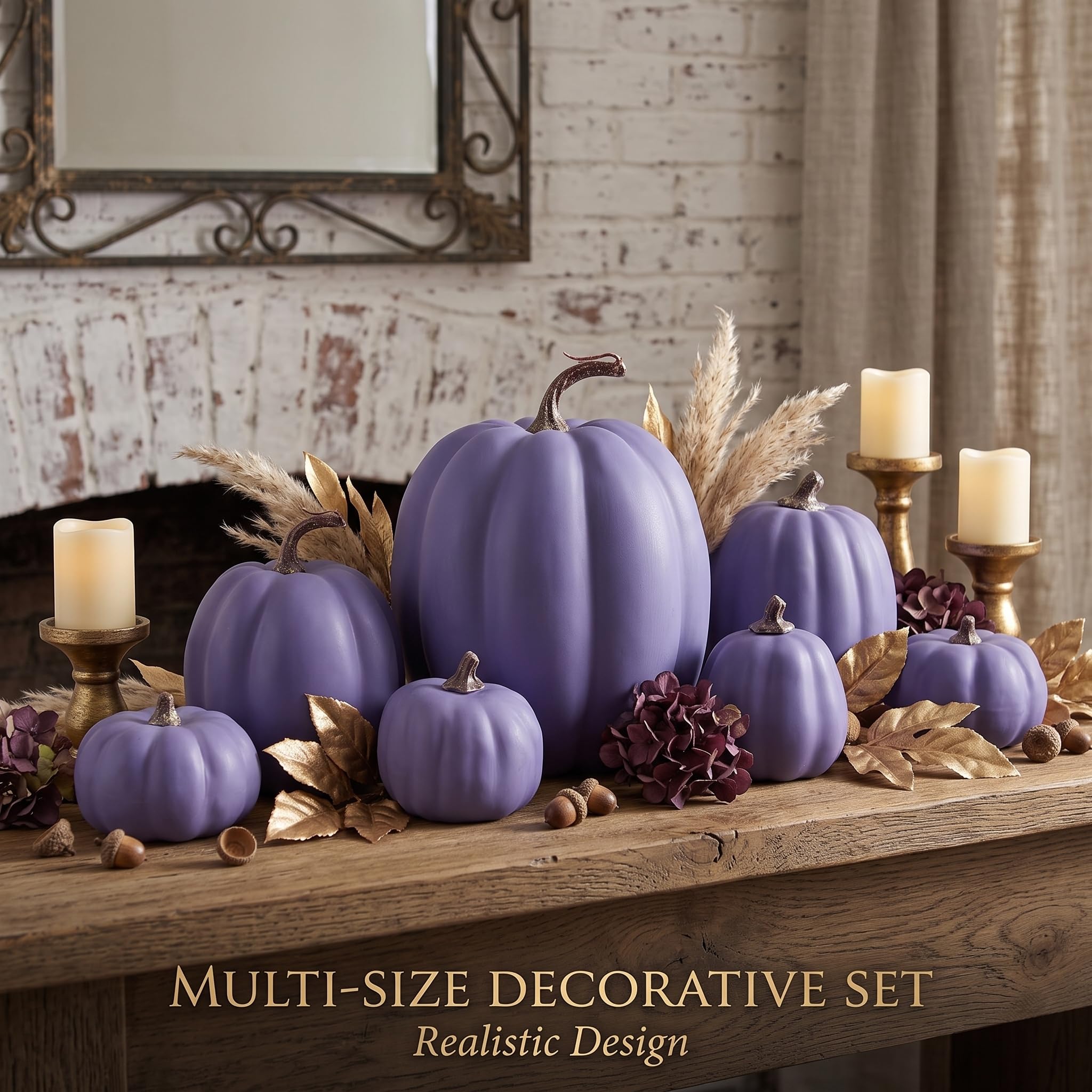 Calabazas Artificiales: 7 tamaños Variados Decoración de Calabazas de Halloween Púrpura