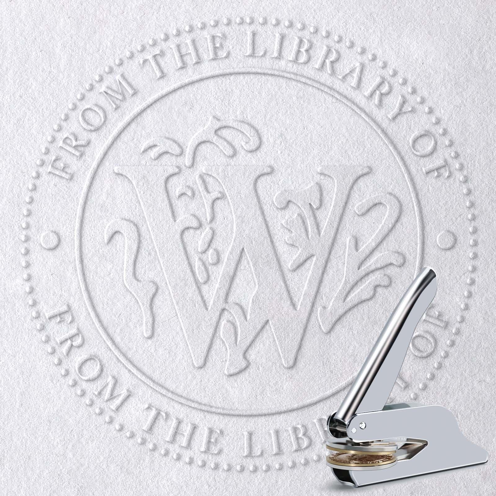 Initial W Book Embosser for Wedding Invitations, Journals & Gifts | Silver Embossing Stamp Tool with Storage Case | Book Lovers (W)