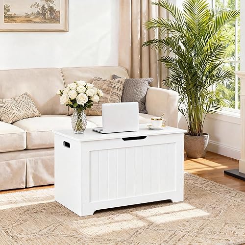 Vista 62 de ZENY Baúl de almacenamiento, baúl de almacenamiento elevable, banco de zapatos de entrada, banco de almacenamiento de madera, contenedor organizador