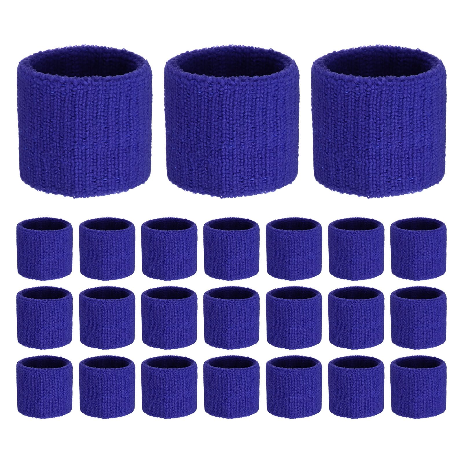 TIXIPEM Sports Sweatbands [24PCS] - Cotton Terry Cloth Wristbands Sweat Absorbent Use for Workout & Basketball & Running - [Sapphire Blue-5CM W] Sweatbands Sports Wristband for Adult Teen