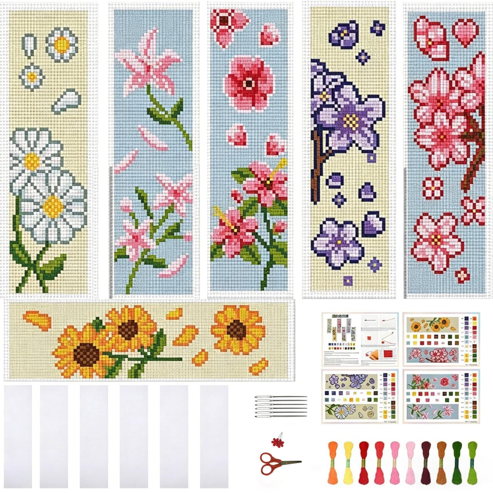 FREEBLOSS Set di 6 kit per punto croce, segnalibro con girasole e istruzioni (lingua italiana non garantita), kit regalo