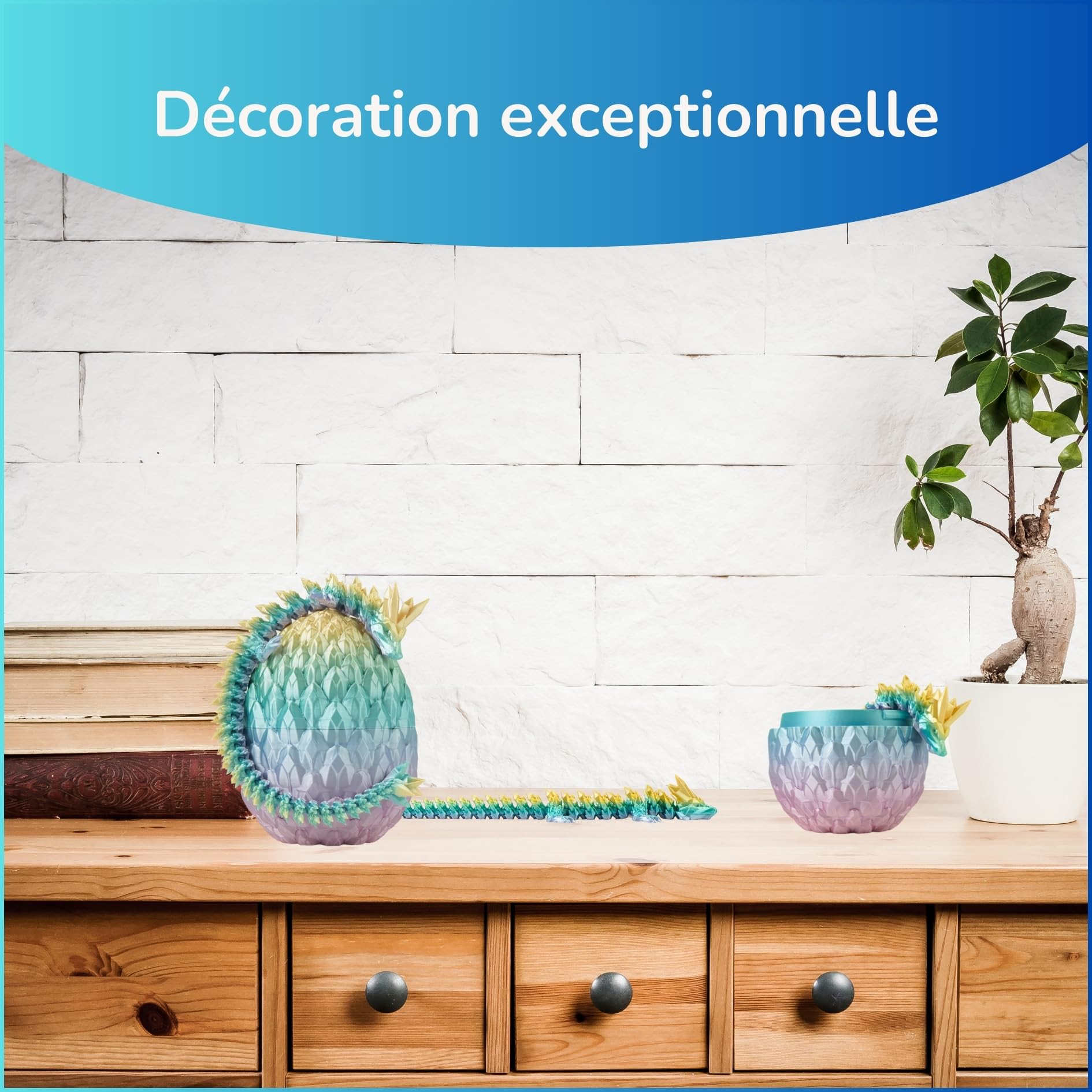Dragon Articulé Dans Œuf Imprimé 3D – Déco Fantastique – Fluorescent – Fabrication Française