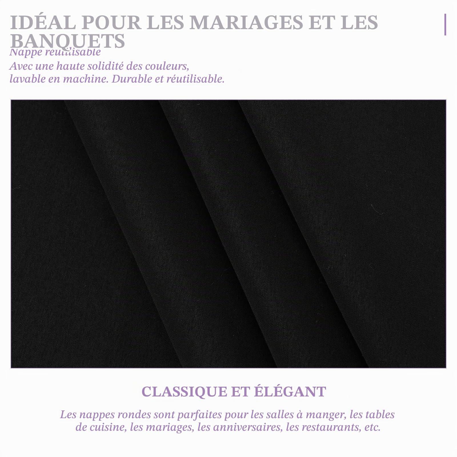 Showgeous Lot de 4 Nappes Rondes Noires 305cm en Tissu Polyester Lavable pour Mariage, Banquet, Buffet, Restaurant