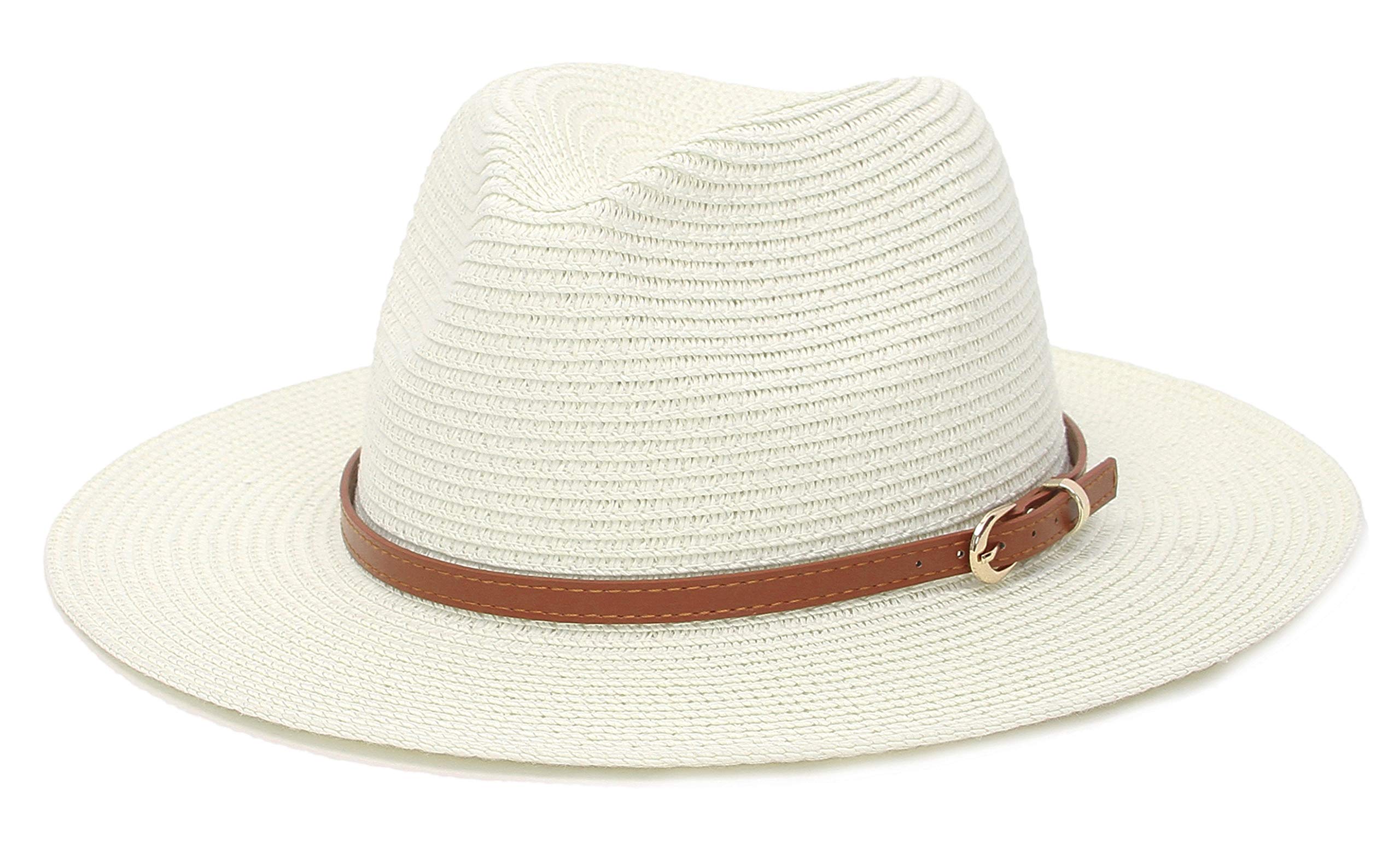 GEMVIE Sombreros de paja para mujeres y hombres, sombrero de verano Panamá Fedora con cinturón de cuero, ala ancha, gorra de jazz para playa