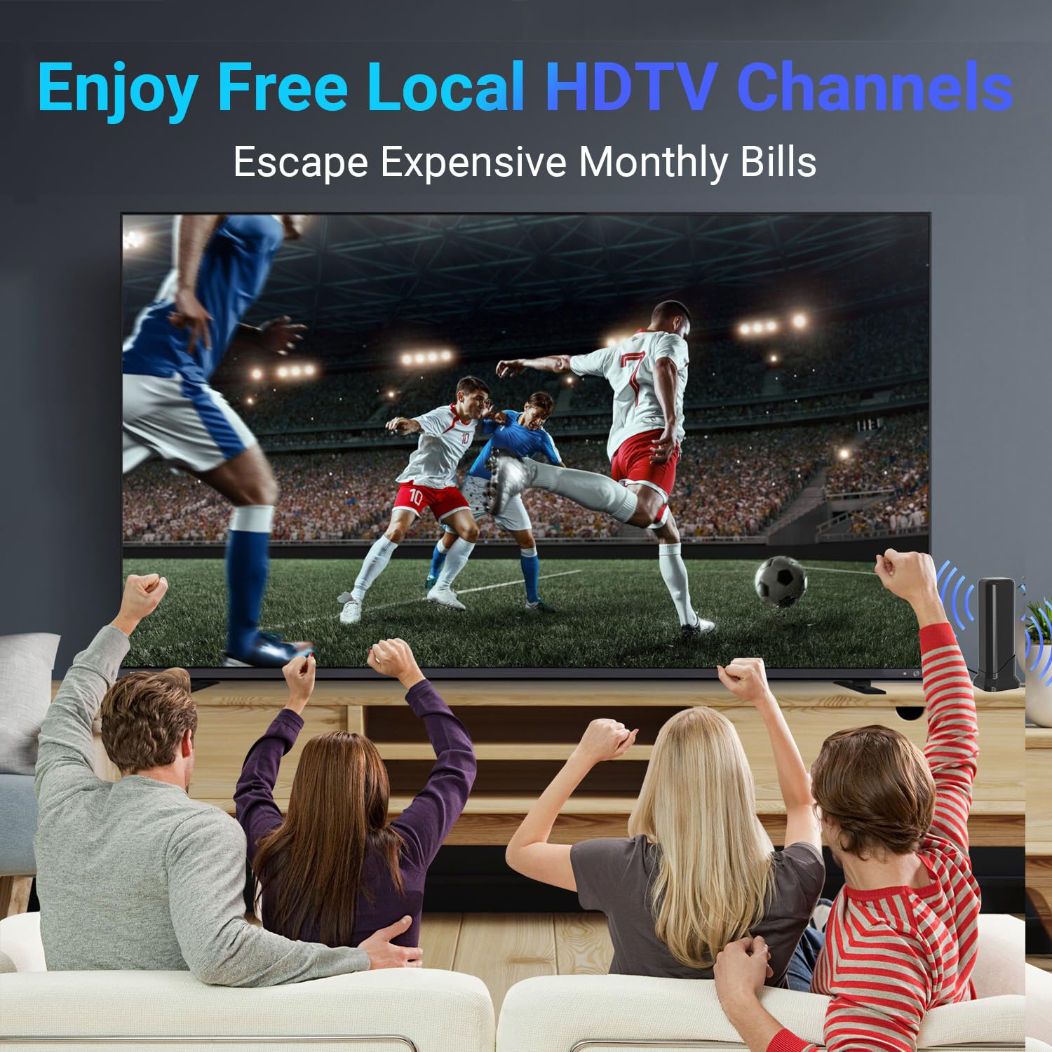Antena de TV interior para Smart TV, antena digital HD 2025 para canales locales con recepción de largo alcance de 360° y base magnética fuerte, soporta 4K 1080p VHF UHF, fácil configuración y cable