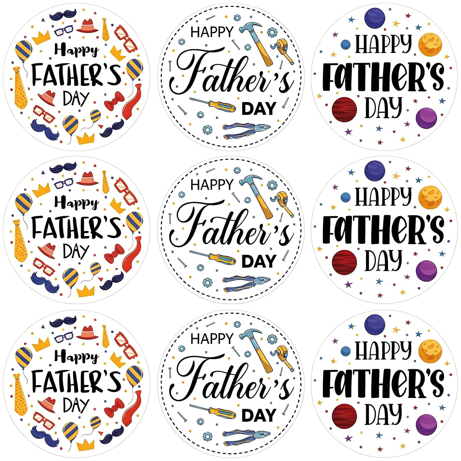 Yunvisty Multicolor 240Pcs Fathers Day Stickers Fathers Day Decorations Gift Tags For Presents Birthday Envelope Seals Cards Wrap Box Thank You Gifts Round Happy Father's Day Stickers Party Favors Decorations