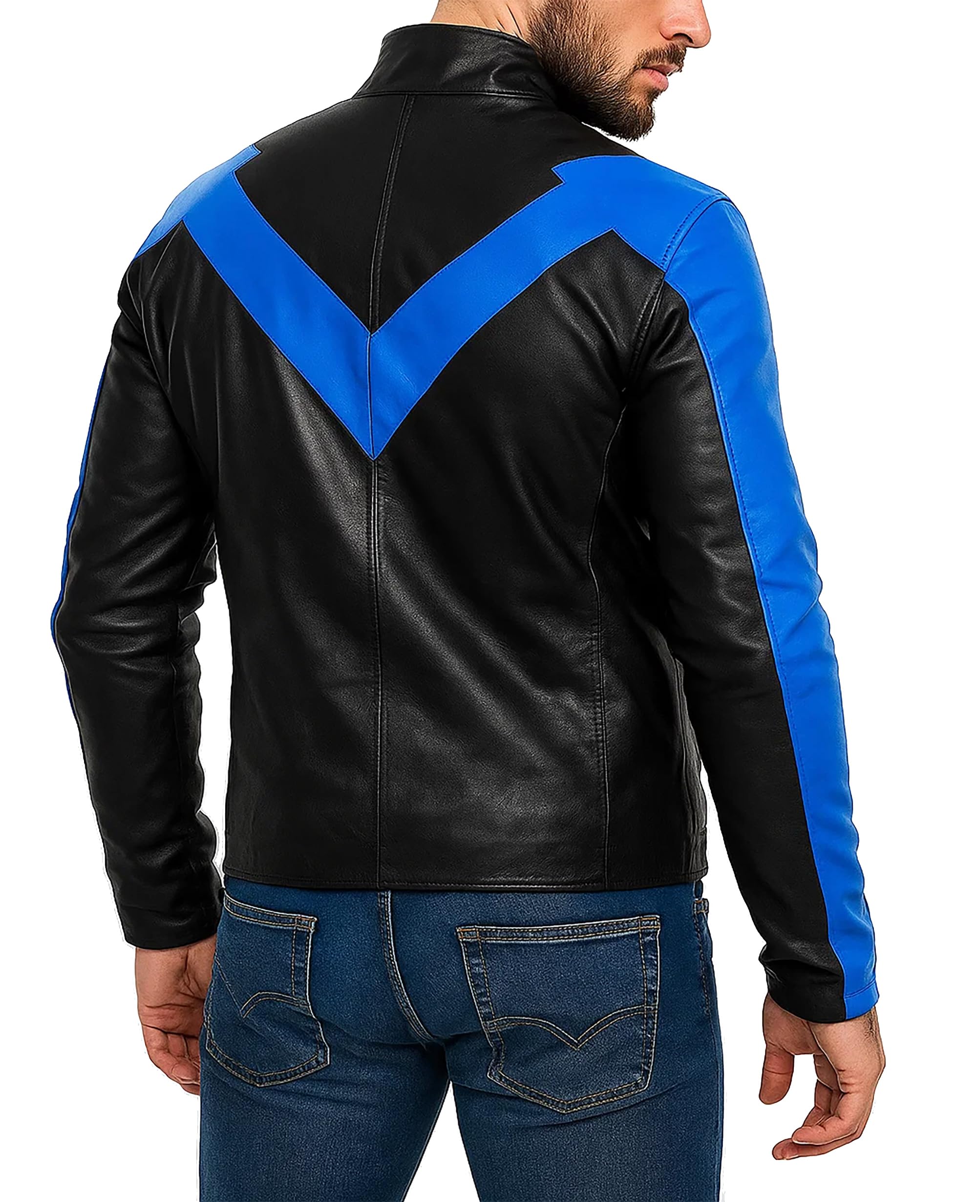 CHICAGO-FASHIONS Mens Night Black & Blue Protective Motorcycle Cowhide Leather Jacket - Biker Armor Motorbike Padded Jacket