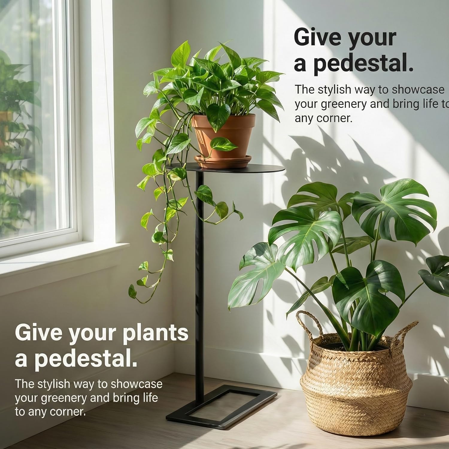 Stable C Table End Table, 27.5" Tall C Shaped Side Table That Slides Under Sofa, Slim Under Couch Table, Modern Industrial Coffee Tray Table for Living Room Bedroom (Large Black)