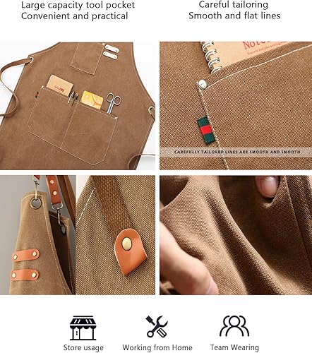 Miniatura 3 de Kvimvty Delantal de lona resistente para herramientas de trabajo, delantales de algodón para chef con bolsillos grandes..