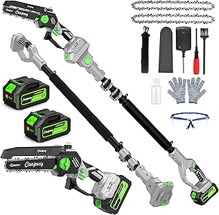 2-in-1 Brushless Electric Pole Saws for Tree Trimming,6 Inch Cordless Mini Chainsaw with Extension Pole and 2 x 4000mAh Batteries, Pole Chain Saw Gift for Men Dad Husband Fathers Gardener 2025