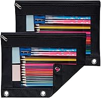 Vista 1 de Sooez Estuche para lápices para carpeta de 3 anillos, paquete de 2 bolsas para lápices con ventana transparente con cremallera y ojales reforzados