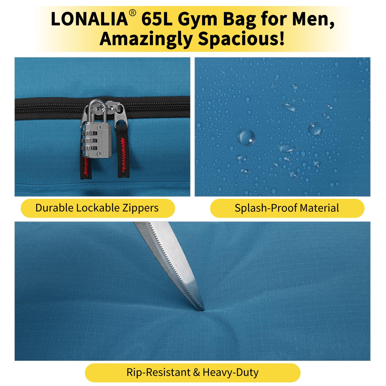 Borsone sportivo, 65l-blu, 65L-24inch, LONALIA Borsone sportivo da palestra