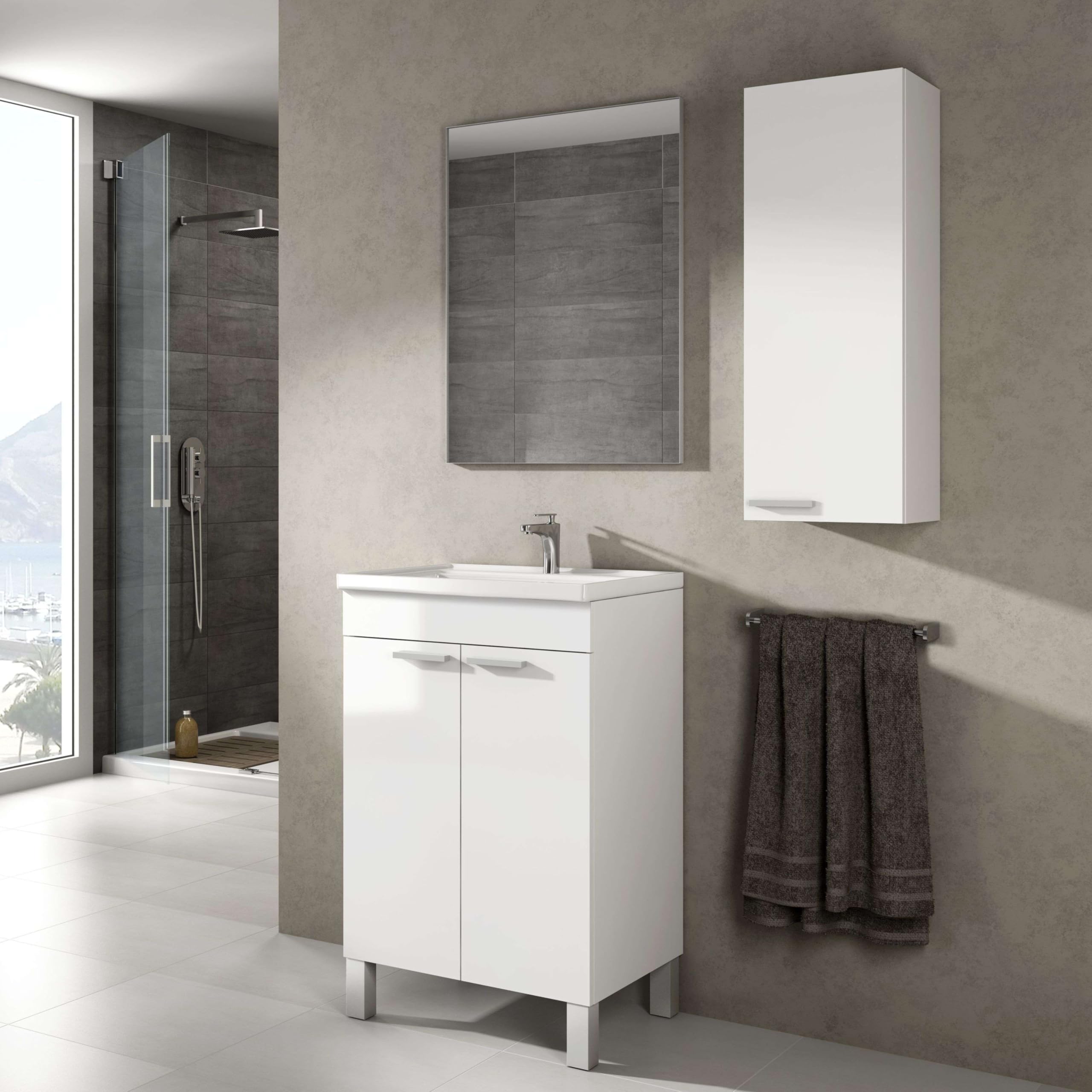 Columna de baño Koncept con 1 Puerta en Color Roble Canadian o Blanco Brillo 85x30x25 cm