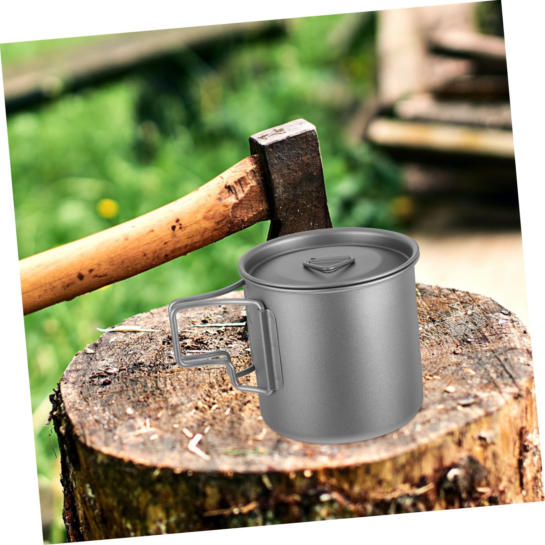 Titanium Outdoor Becher mit Klappbarem Griff und Deckel Langlebiger Leichter Tee Kaffeebecher für Camping Wandern Rucksacktouren und Bürogebrauch Wiederverwendbar