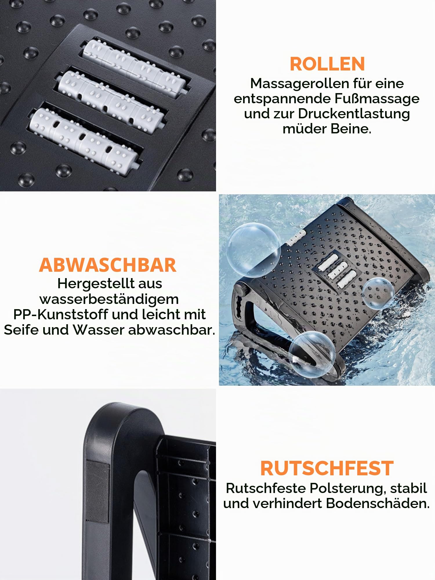 Fußstütze Unter Schreibtisch, Ergonomische Fußbank fürs Büro, Rutschfest, Verstellbare Fußbänkchen mit Massagefunktion, Verbessert die Körperhaltung und die Durchblutung, Ideal für Arbeit und Zuhause