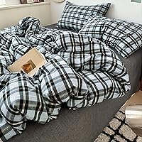 Vista 64 de VM VOUGEMARKET - Juego de funda de edredón a cuadros de tamaño queen, algodón lavado, ropa de cama reversible y multicolor, con 2 fundas