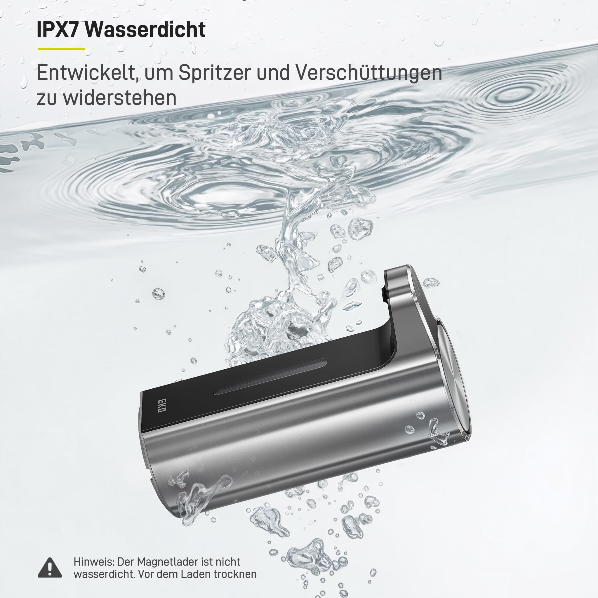 EKO Aroma Pro 400ml Seifenspender Automatisch, Variable Dosierung, magnetisch aufladbar, elektrischer Flüssigseifenspender für Bad & Küche, IPX7 wasserdicht, Edelstahloberfläche