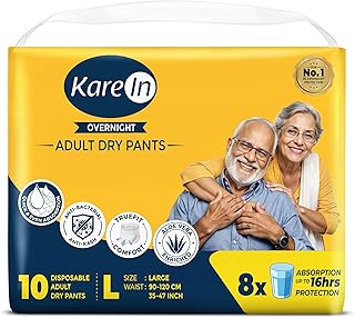 KareIn Overnight Adult Diaper Pants, Large 90-120 Cm (35"- 47"), 10 Count, Unisex, Leakproof, Elastic Waist, With Aloe Ver...
