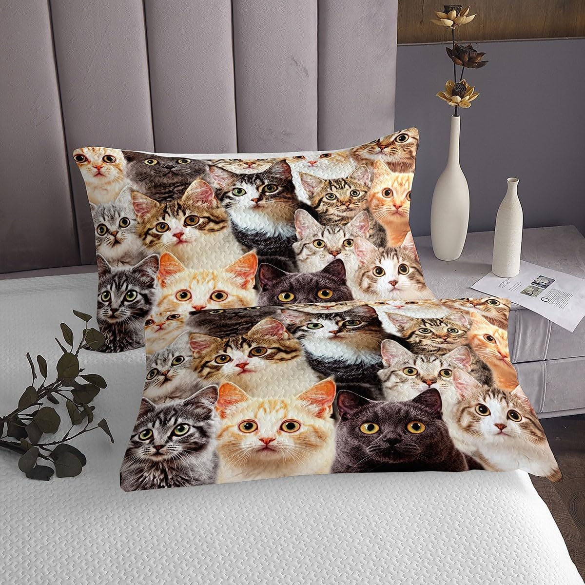 Feelyou Cat Comforter Cover Cat Lover Gifts Bedding for Women Cute Kitten Pattern Duvet Cover Set Twin Kids Bedroom Decor (1 Bedspread Cover + 1 Pillow Sham) Soft Lightweight