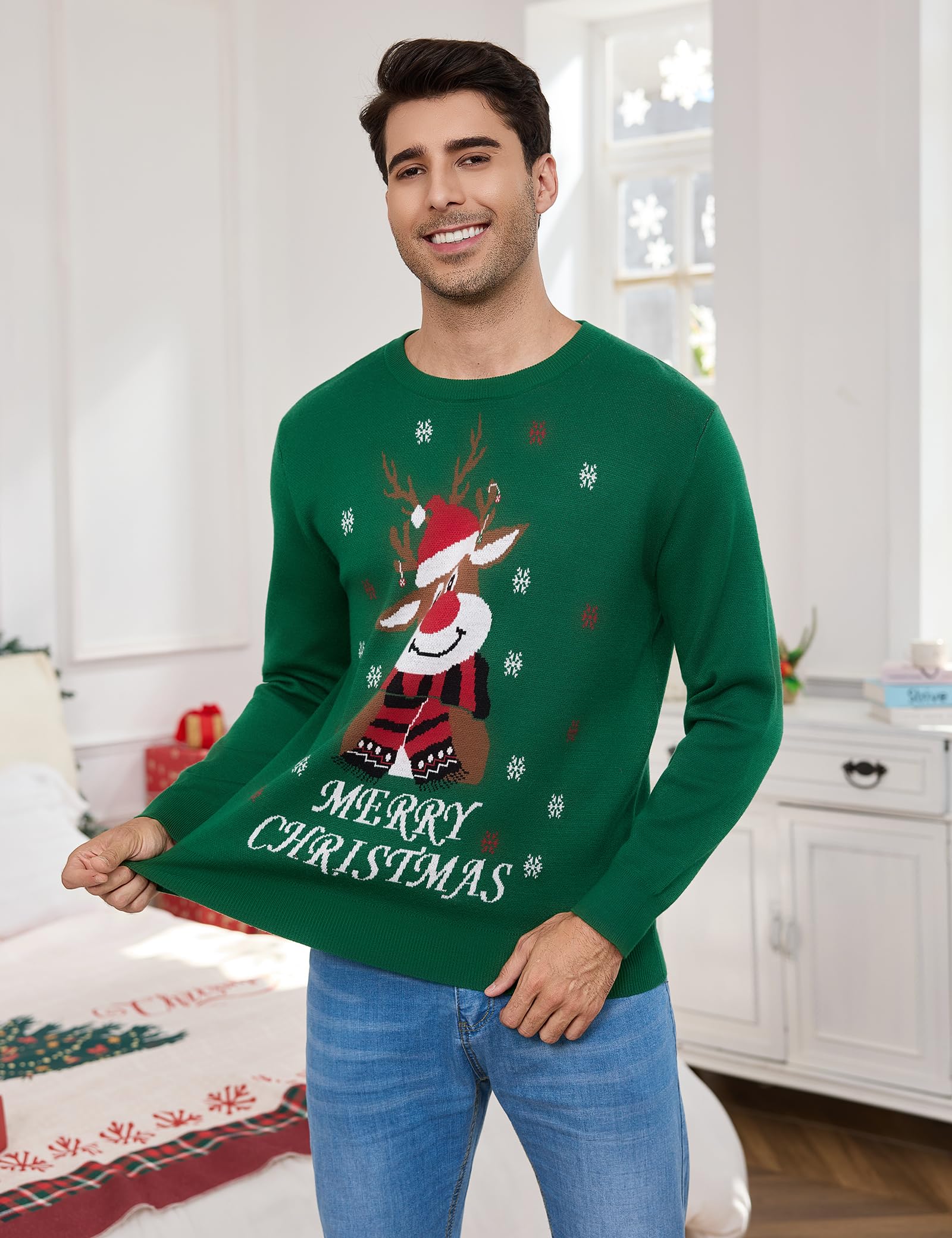 Gyabnw Jersey de Navidad Hombre de Punto Manga Larga Cuello Redondo